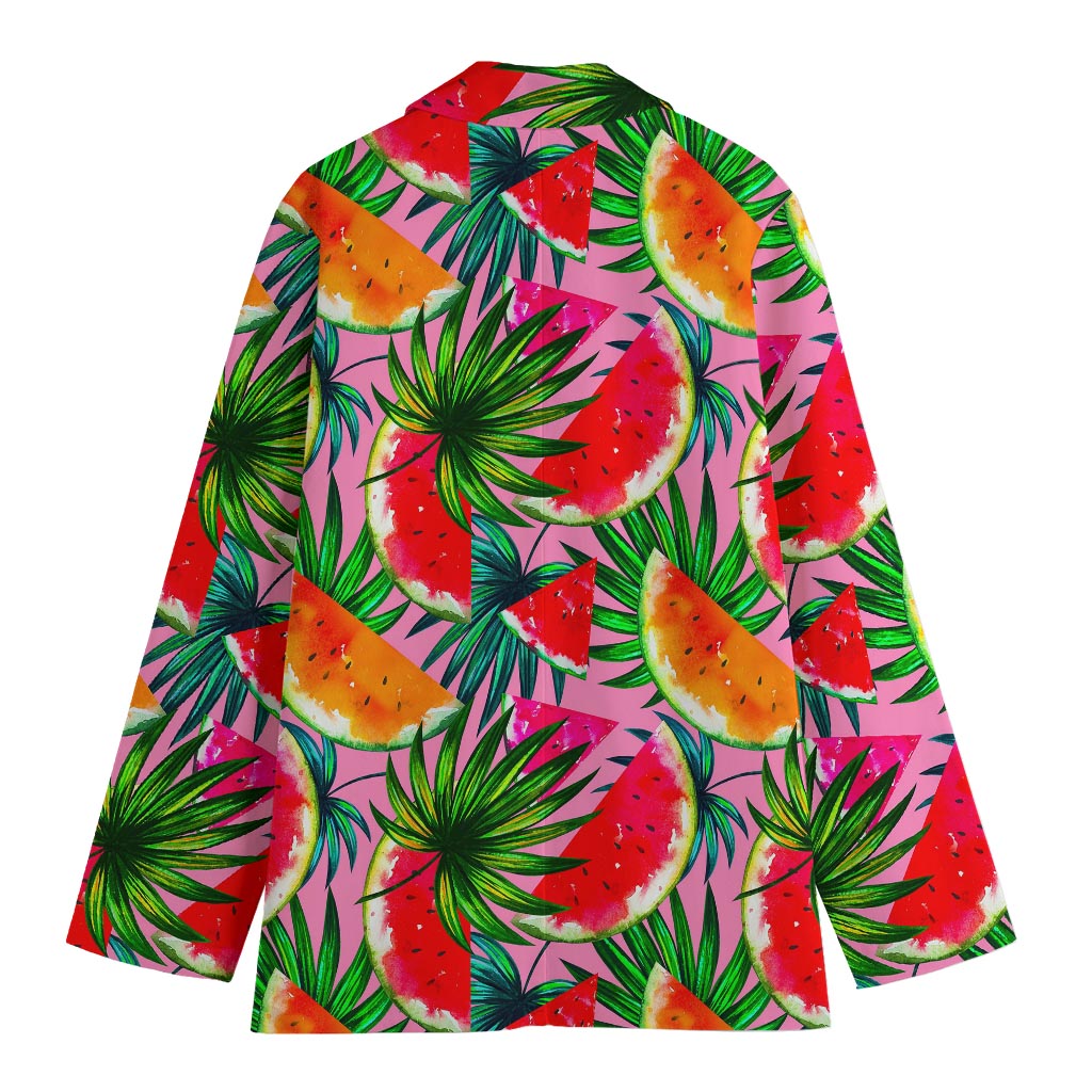 Colorful Leaf Watermelon Pattern Print Women's Cotton Blazer