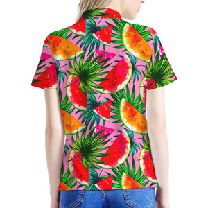 Colorful Leaf Watermelon Pattern Print Women's Polo Shirt