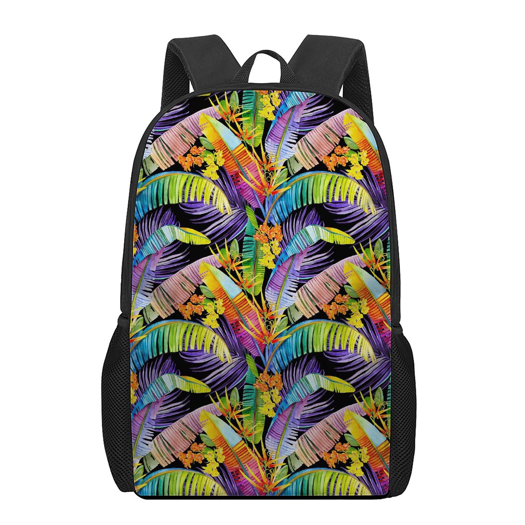 Colorful Leaves Tropical Pattern Print 17 Inch Backpack