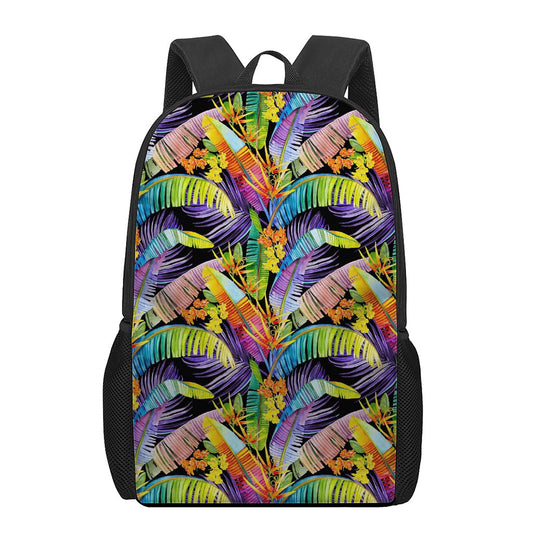 Colorful Leaves Tropical Pattern Print 17 Inch Backpack