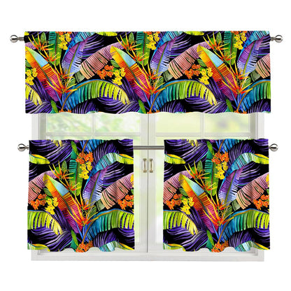 Colorful Leaves Tropical Pattern Print 3 Piece Kitchen Curtains