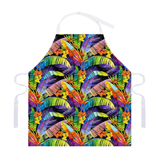 Colorful Leaves Tropical Pattern Print Adjustable Apron