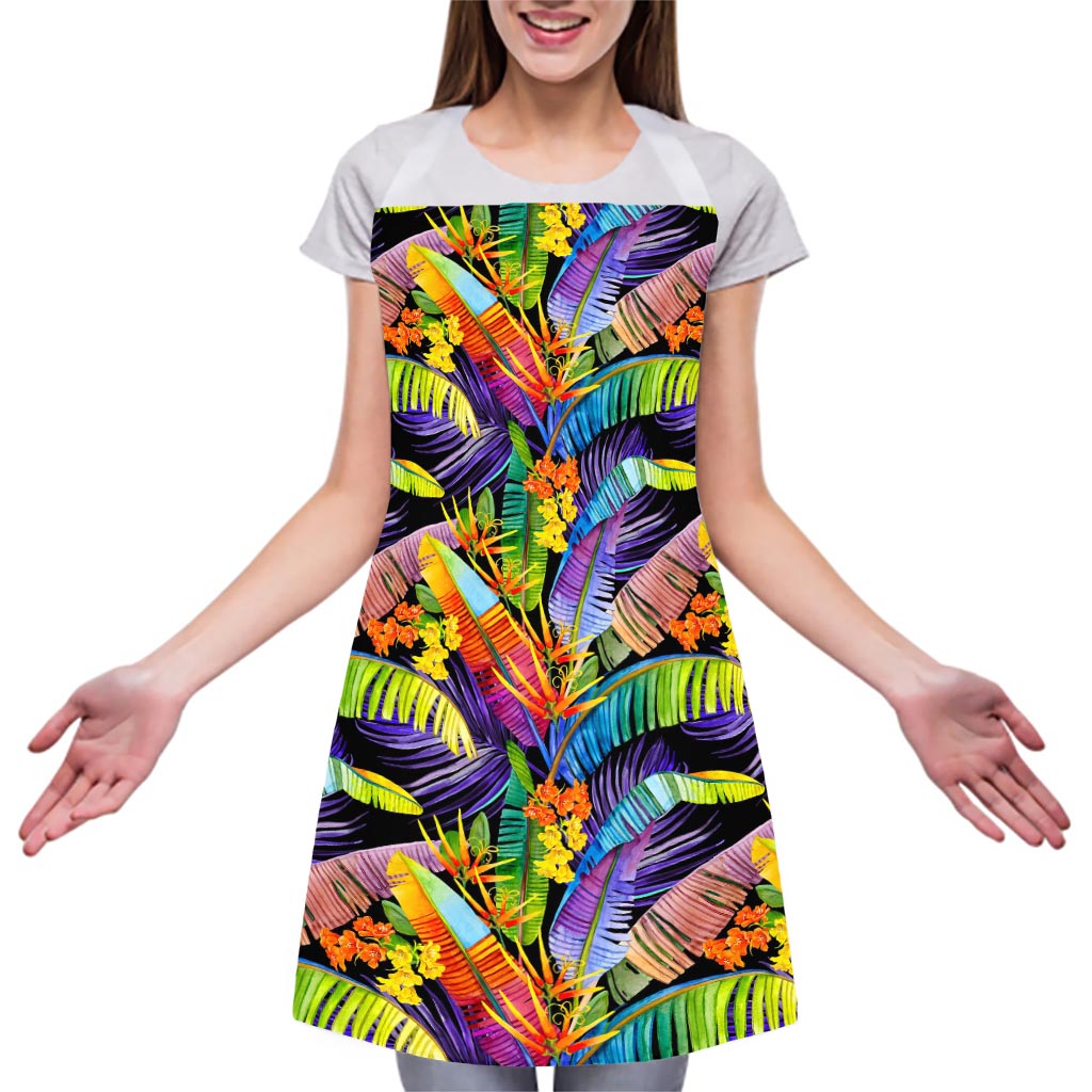 Colorful Leaves Tropical Pattern Print Adjustable Apron