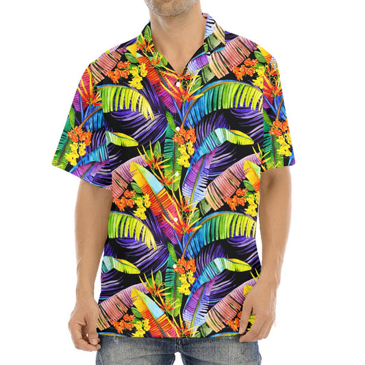 Colorful Leaves Tropical Pattern Print Aloha Shirt