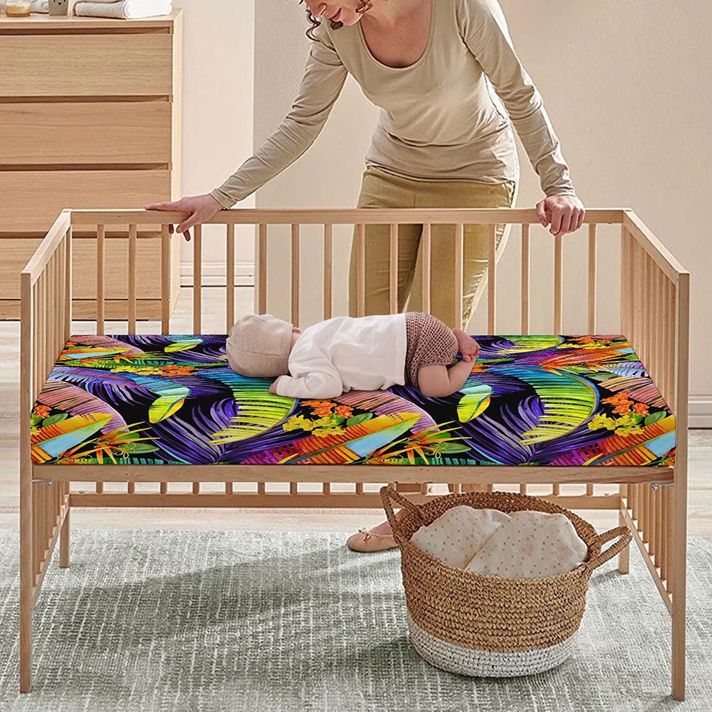 Colorful Leaves Tropical Pattern Print Baby Crib Sheet