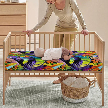 Colorful Leaves Tropical Pattern Print Baby Crib Sheet