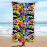 Colorful Leaves Tropical Pattern Print Beach Towel