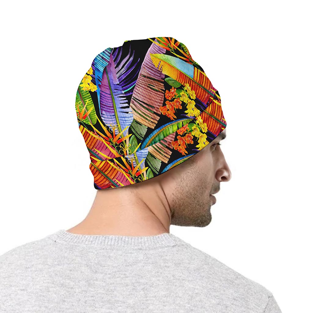 Colorful Leaves Tropical Pattern Print Beanie