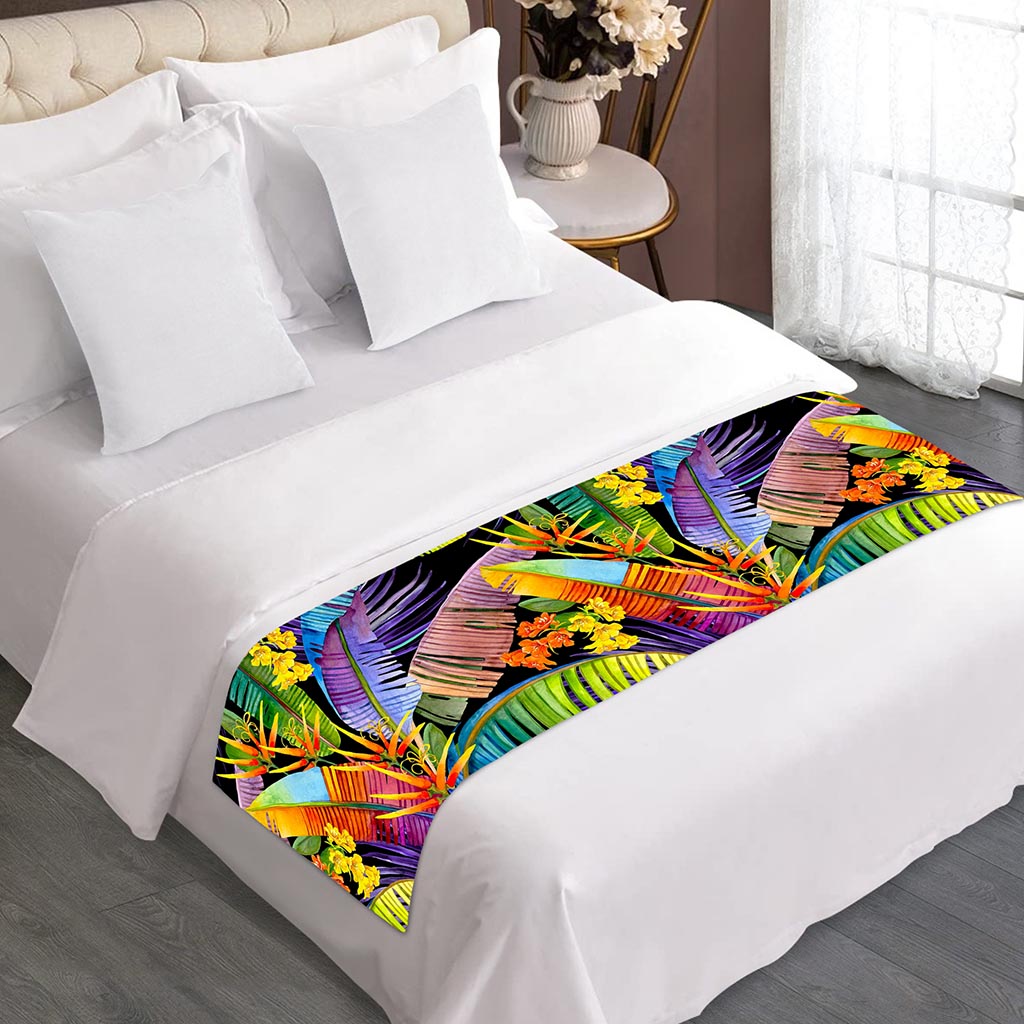 Colorful Leaves Tropical Pattern Print Bed Runner