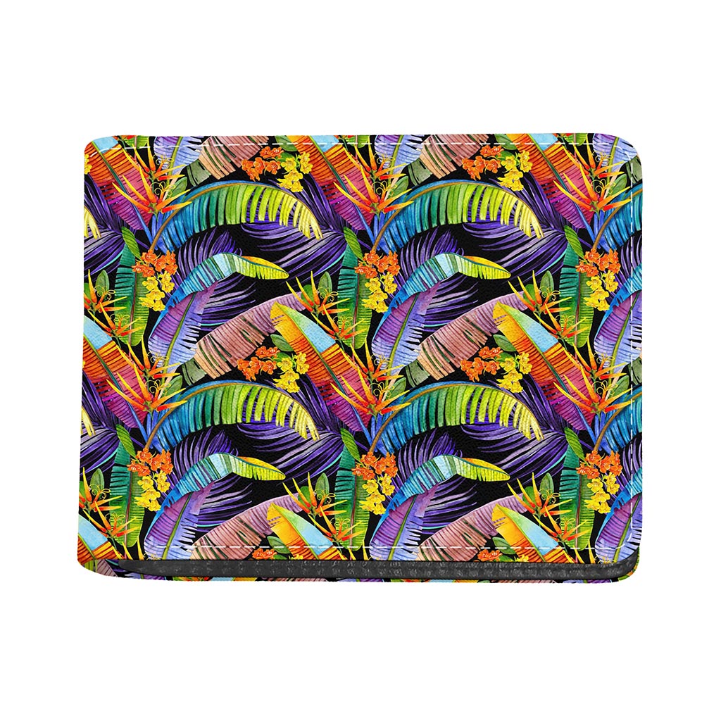 Colorful Leaves Tropical Pattern Print Bifold Wallet