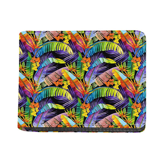 Colorful Leaves Tropical Pattern Print Bifold Wallet