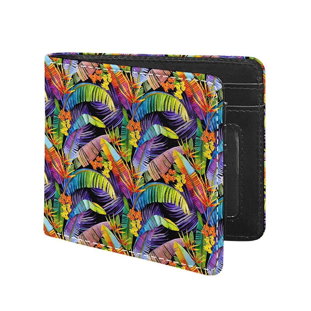 Colorful Leaves Tropical Pattern Print Bifold Wallet