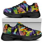 Colorful Leaves Tropical Pattern Print Black Chunky Shoes