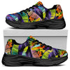 Colorful Leaves Tropical Pattern Print Black Chunky Shoes