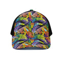 Colorful Leaves Tropical Pattern Print Black Mesh Trucker Hat