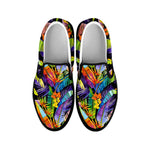 Colorful Leaves Tropical Pattern Print Black Slip On Sneakers