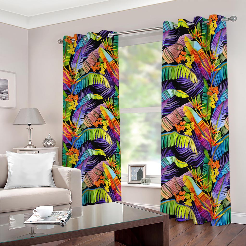 Colorful Leaves Tropical Pattern Print Blackout Grommet Curtains