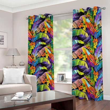 Colorful Leaves Tropical Pattern Print Blackout Grommet Curtains
