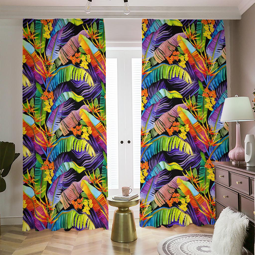 Colorful Leaves Tropical Pattern Print Blackout Pencil Pleat Curtains
