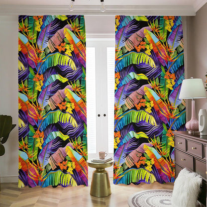 Colorful Leaves Tropical Pattern Print Blackout Pencil Pleat Curtains