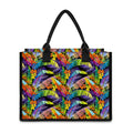 Colorful Leaves Tropical Pattern Print Canvas Tote Bag