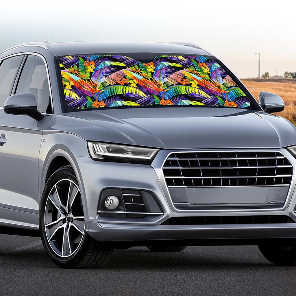 Colorful Leaves Tropical Pattern Print Car Windshield Sun Shade