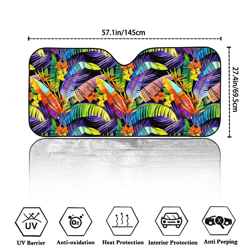 Colorful Leaves Tropical Pattern Print Car Windshield Sun Shade