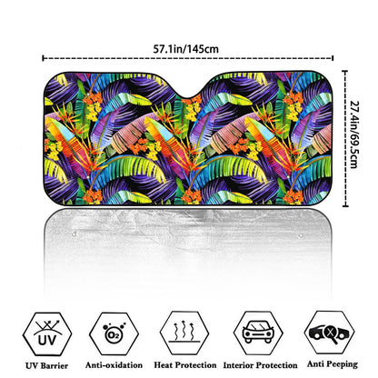 Colorful Leaves Tropical Pattern Print Car Windshield Sun Shade