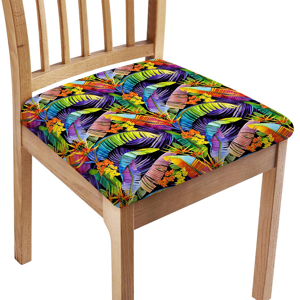 Colorful Leaves Tropical Pattern Print Chair Cushion Cover