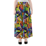 Colorful Leaves Tropical Pattern Print Chiffon Maxi Skirt