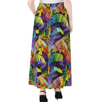 Colorful Leaves Tropical Pattern Print Chiffon Maxi Skirt