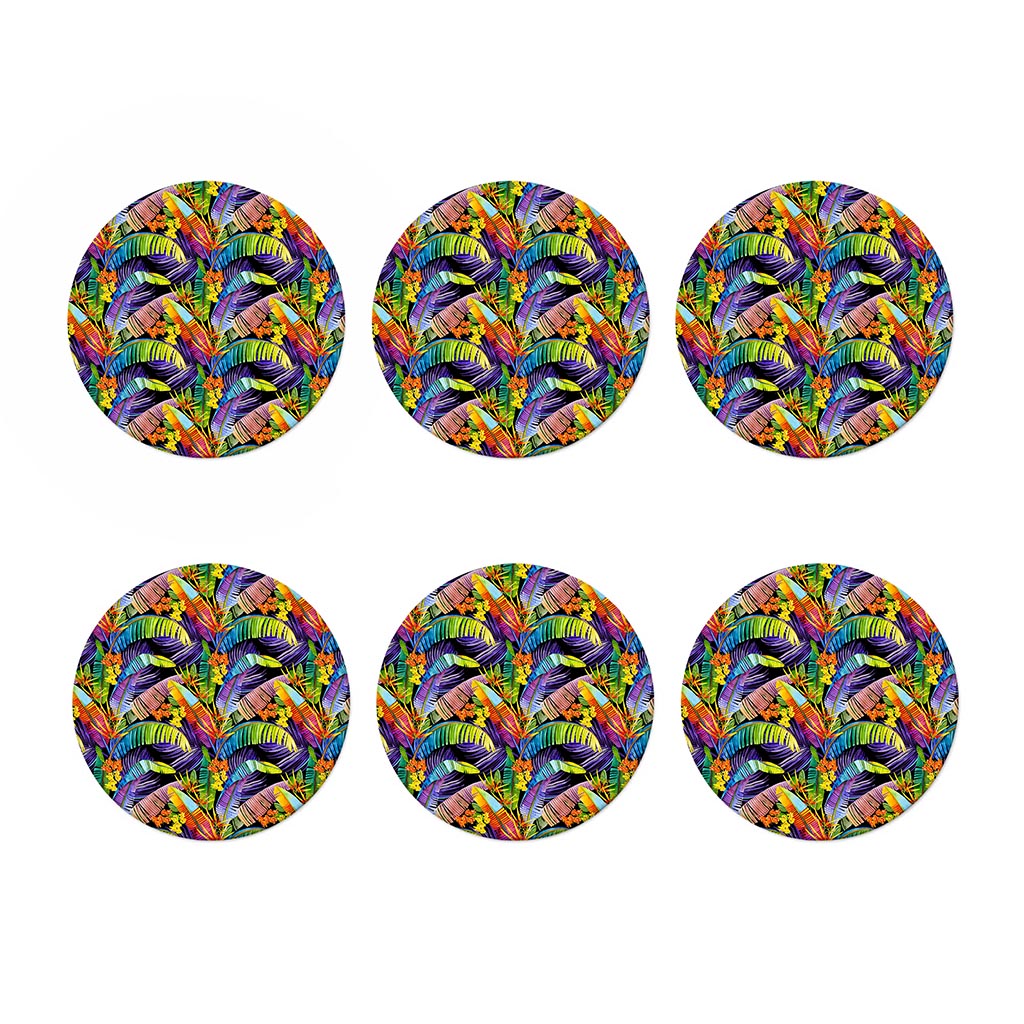 Colorful Leaves Tropical Pattern Print Coaster Set