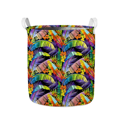 Colorful Leaves Tropical Pattern Print Collapsible Laundry Basket