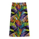 Colorful Leaves Tropical Pattern Print Cotton Front Slit Maxi Skirt