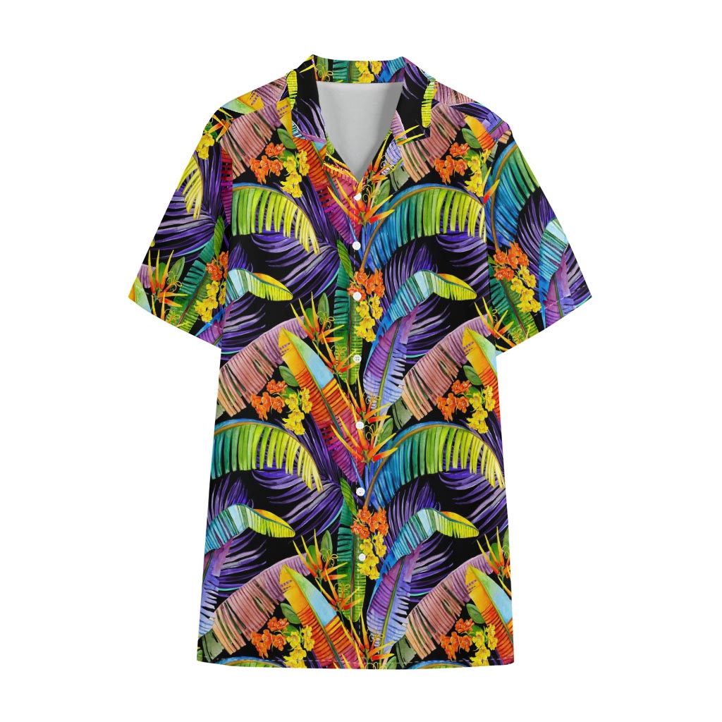 Colorful Leaves Tropical Pattern Print Cotton Hawaiian Shirt