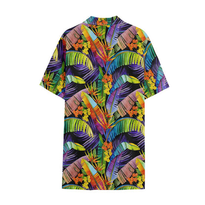 Colorful Leaves Tropical Pattern Print Cotton Hawaiian Shirt