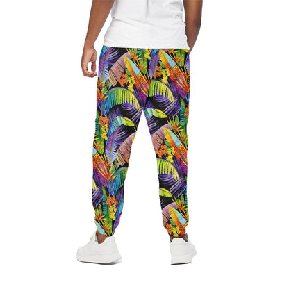 Colorful Leaves Tropical Pattern Print Cotton Pants