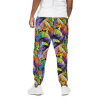 Colorful Leaves Tropical Pattern Print Cotton Pants