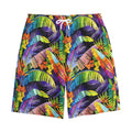 Colorful Leaves Tropical Pattern Print Cotton Shorts