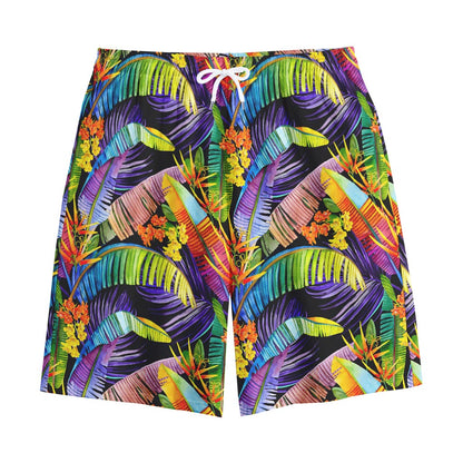 Colorful Leaves Tropical Pattern Print Cotton Shorts