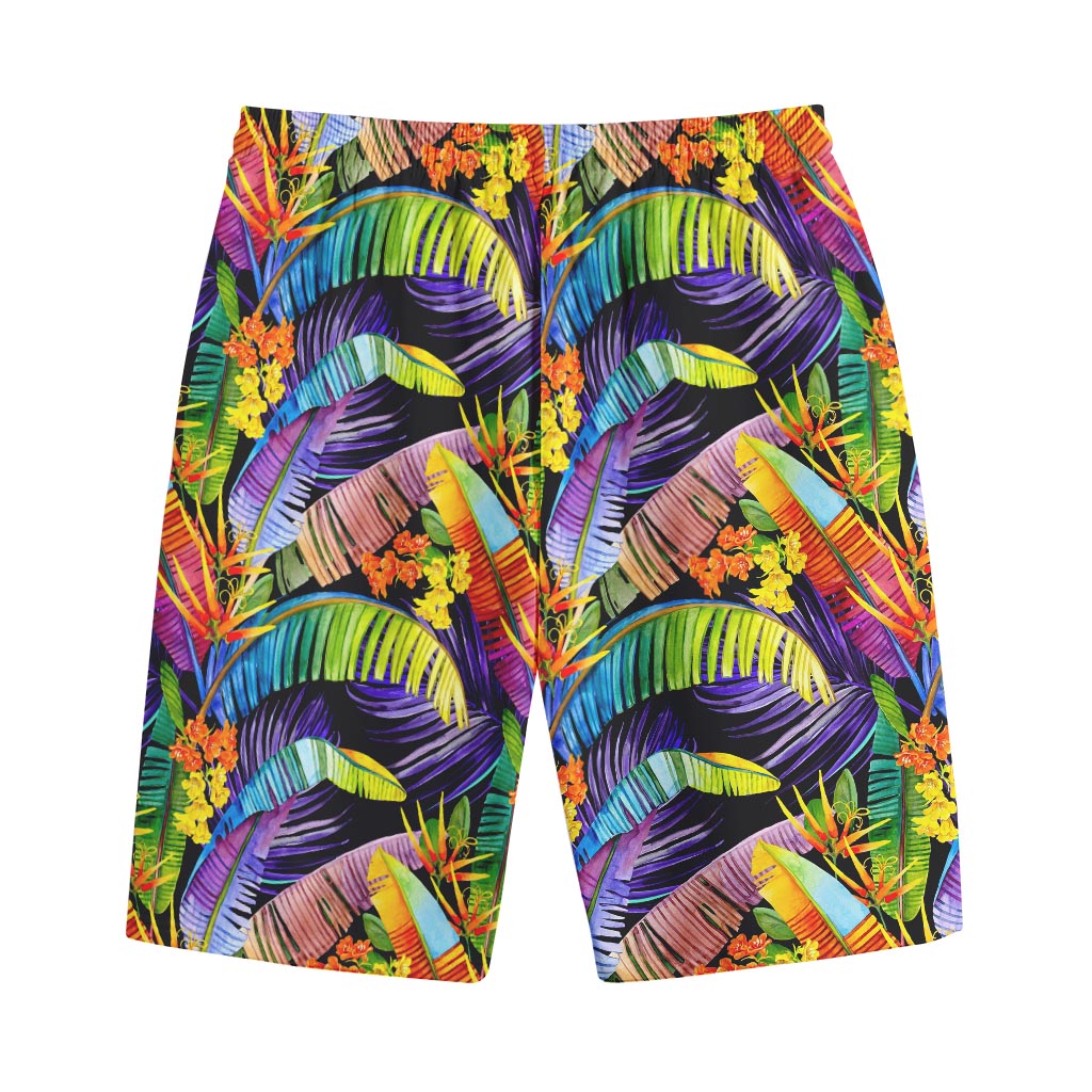 Colorful Leaves Tropical Pattern Print Cotton Shorts