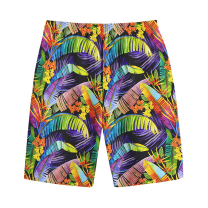 Colorful Leaves Tropical Pattern Print Cotton Shorts