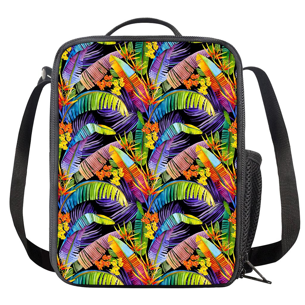 Colorful Leaves Tropical Pattern Print Crossbody Lunch Bag