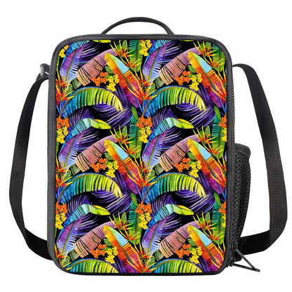 Colorful Leaves Tropical Pattern Print Crossbody Lunch Bag