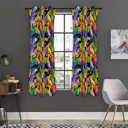 Colorful Leaves Tropical Pattern Print Curtain