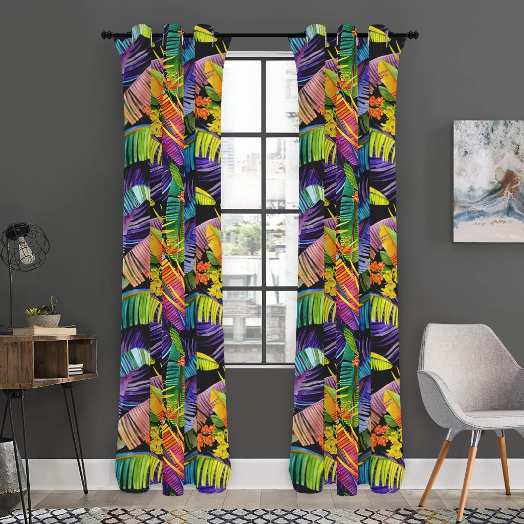 Colorful Leaves Tropical Pattern Print Curtain