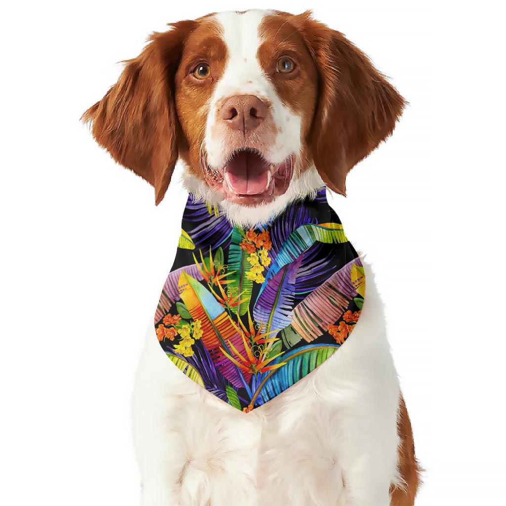 Colorful Leaves Tropical Pattern Print Dog Bandana