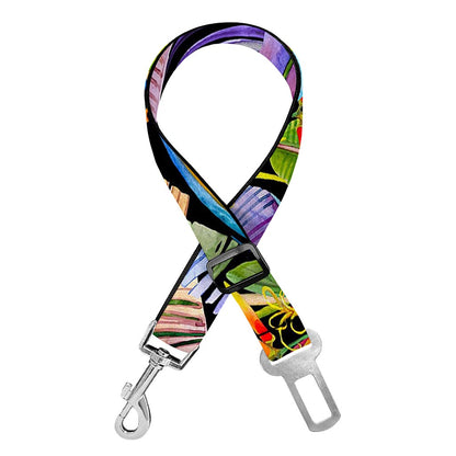 Colorful Leaves Tropical Pattern Print Dog Seat Belt