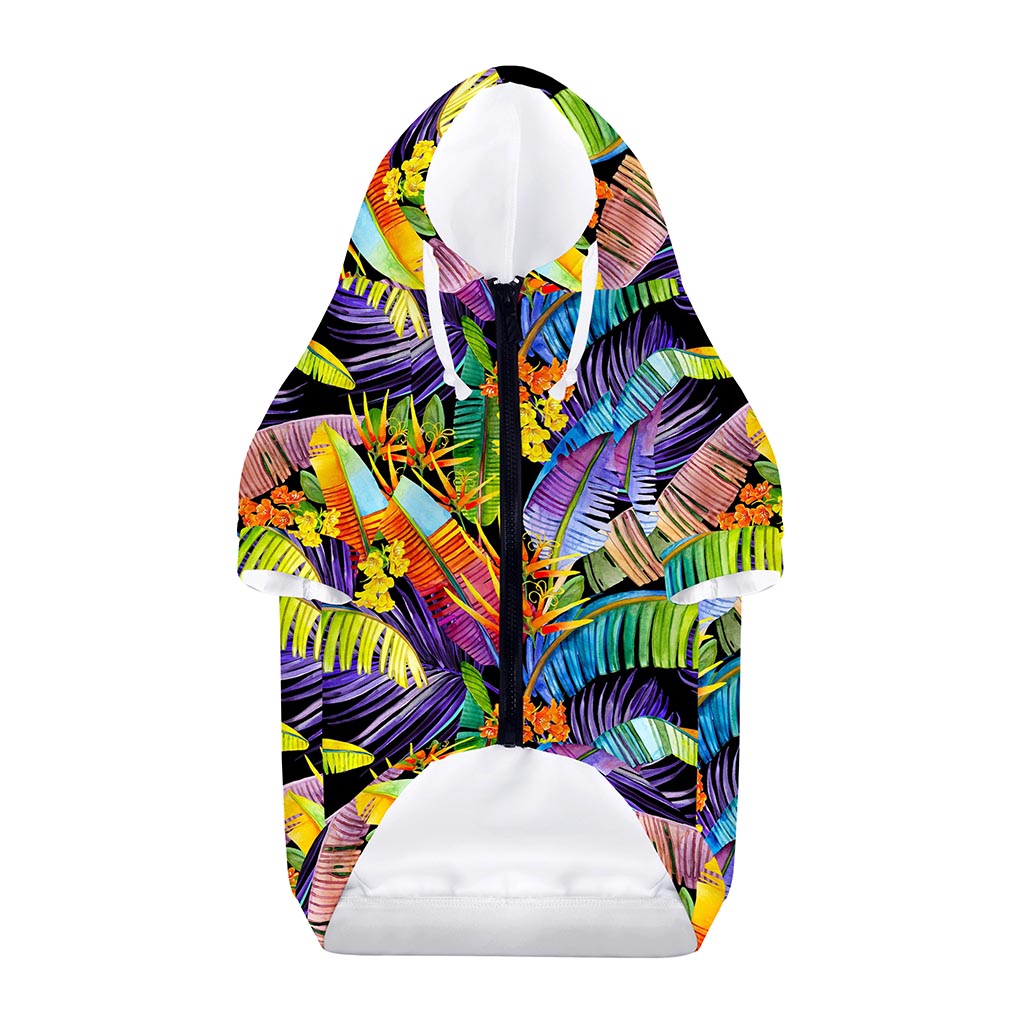 Colorful Leaves Tropical Pattern Print Dog Zip Up Hoodie