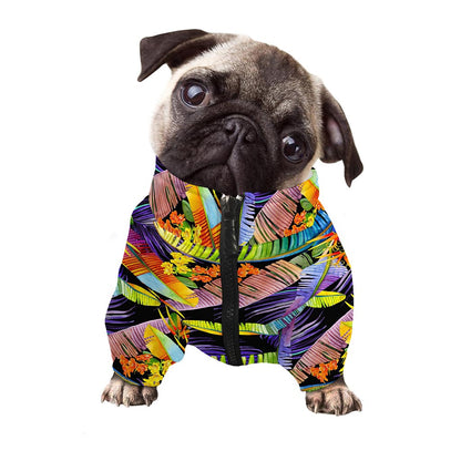 Colorful Leaves Tropical Pattern Print Dog Zip Up Jacket
